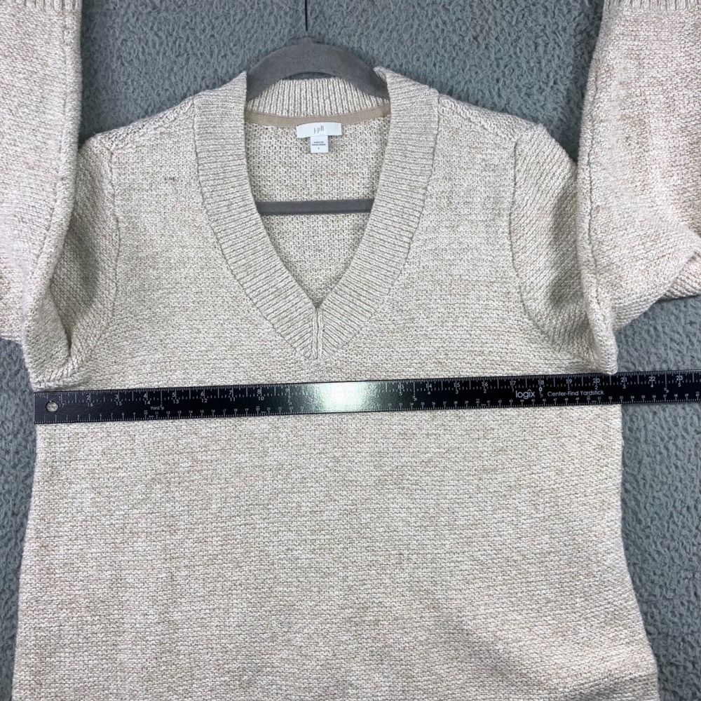 J Jill Sweater Women Large V Neck Speckled Knit‎ Long Sleeve Beige Minimalist - Picture 4 of 12